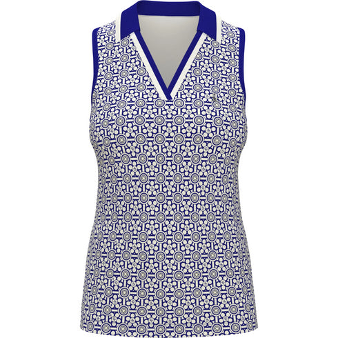 Geo Printed Sleeveless Golf Polo