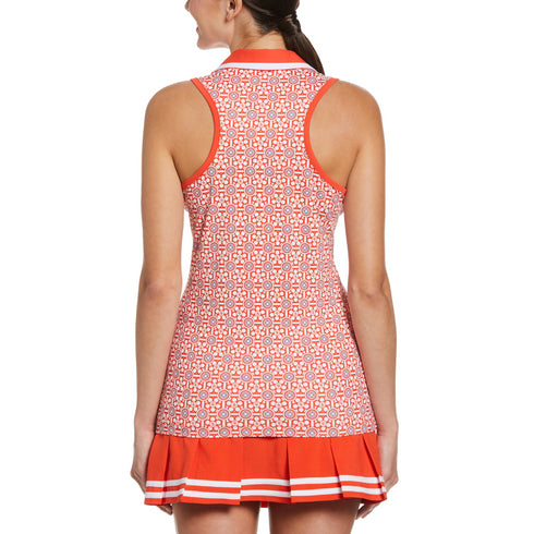 Geo Printed Sleeveless Golf Polo