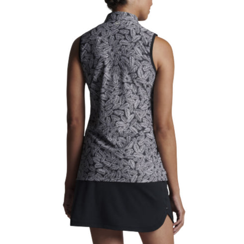 Banded Button Placket Palm Print Polo