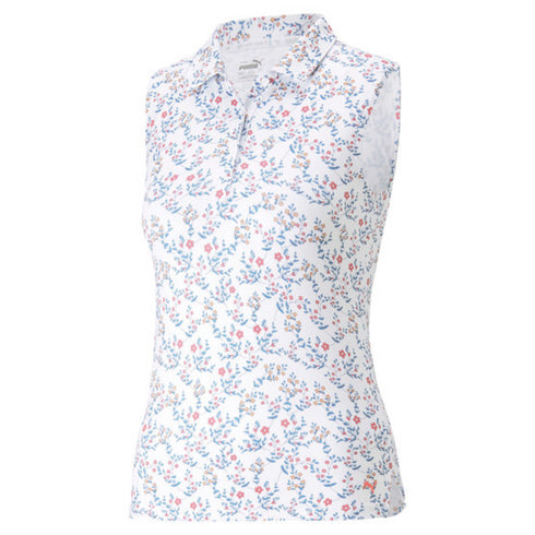 MATTR Micro Floral Print Sleeveless Golf Polo