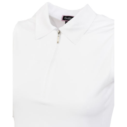 Solid Zip Neck Sleeveless Polo