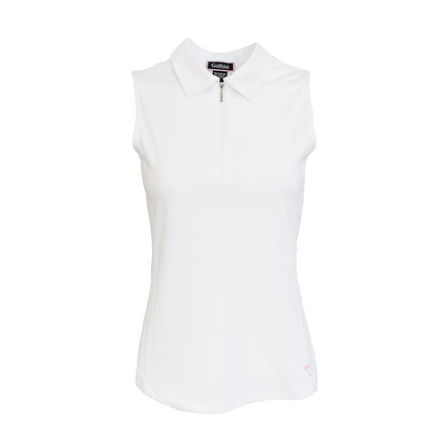 Solid Zip Neck Sleeveless Polo